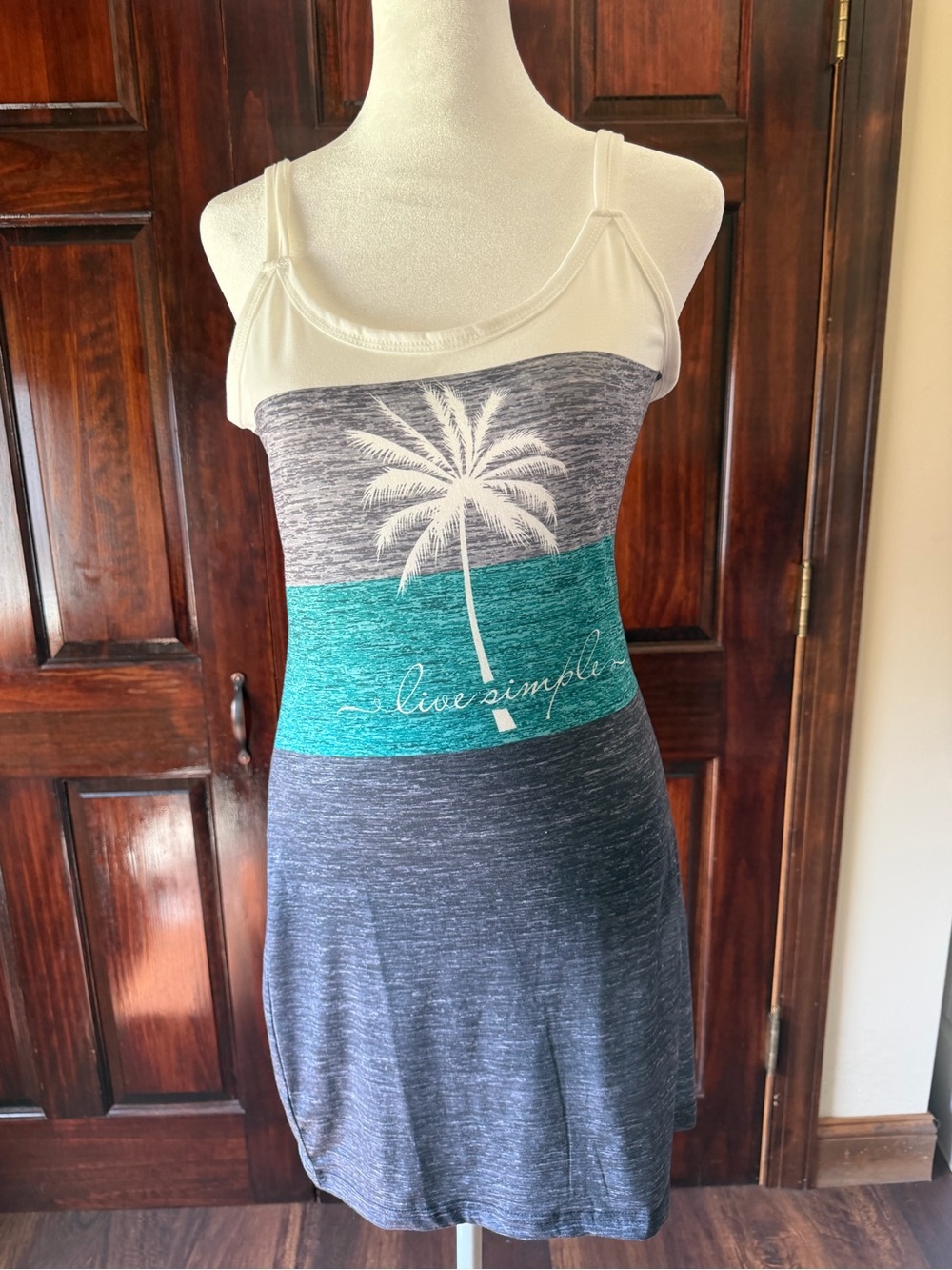 Source Unknown Cream, Teal & Navy Palm-Print Midi Dress or bathing suit cover